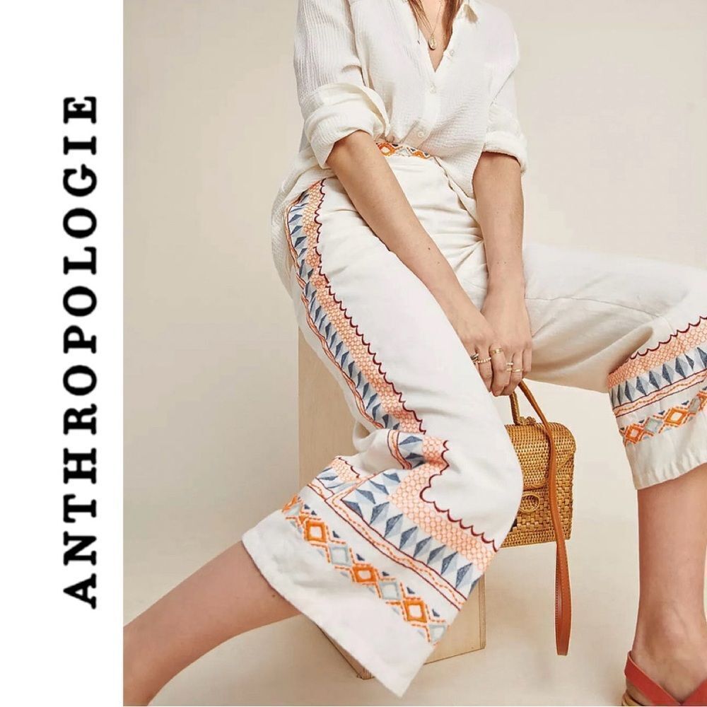 Like New Anthropologie Islander Embroidered Pants - Picture 2 of 5